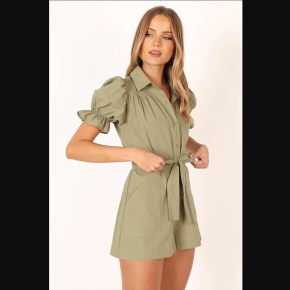 Petal & Pup Riley Olive Green Waist Tie Romper M - Picture 10 of 13